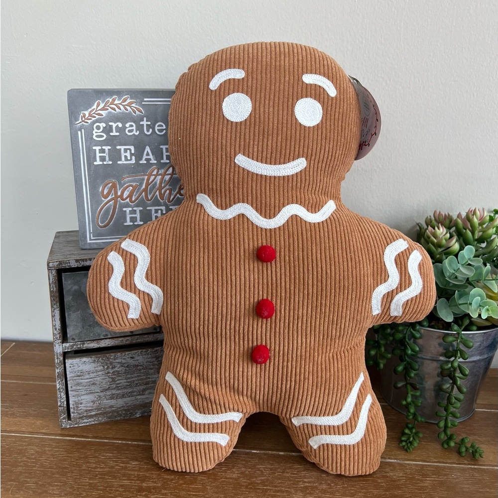 New 16” Gingerbread Man Shaped Throw Pillow
